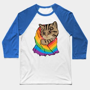 Cat with a Rainbow Pride Flag Baseball T-Shirt